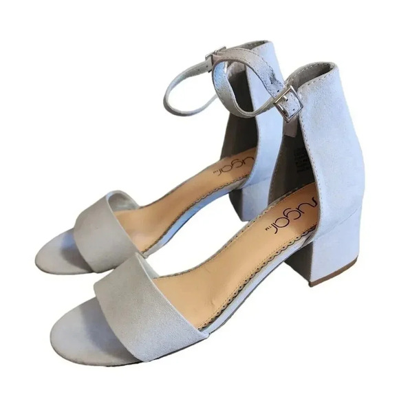 NEW Sugar Women's Blue Gray Block Heel Noelle Low Fabric Upper Sandals Size 8 - Picture 2 of 5